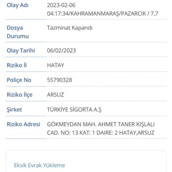 DASK Eksik Tazminat Tutarı