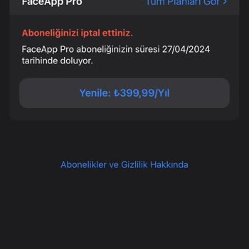 Faceapp Abonelik İadesi Yapılmasını İstiyorum