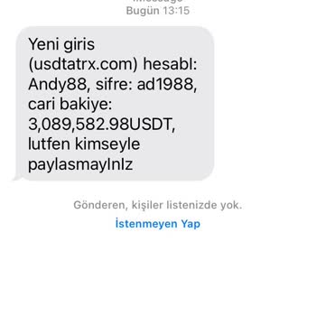 Usdtatrx.com Telefonuma Gelen Şüpheli Mesaj