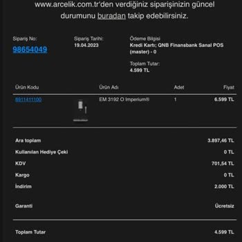 Arçelik'ten Siparişim İptal Edildi