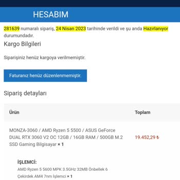 Gaming.gen.tr Fatura Düzenlenmesi Ve Kargo