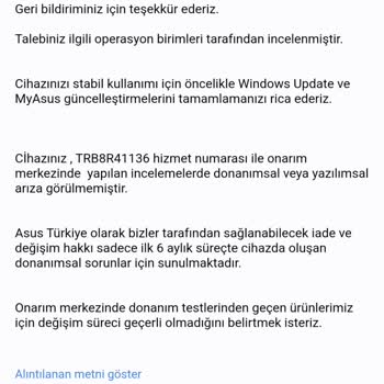 Asus Zenbook Ayıplı Ürünü Servisin Kabul Etmemesi