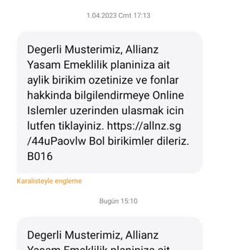 Allianz Sigorta Sigorta Şirketi Bireysel Emeklilik Özeti Göndermeye Devam Ediyor