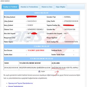 Aras Kargo Teslim Alanını Dışında Olduğum İçin Ürünümü Getirmiyor