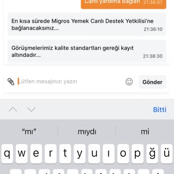 Migros Yemek İptal/Canlı Destek İlgisizliği