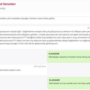 Klasgame Razer Gold Kodları Kullanılmış Çıktı Paramı İade Etmiyorlar