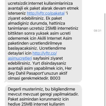 Vodafone Tarife Değişikliği Ve Haksız Tahsilat