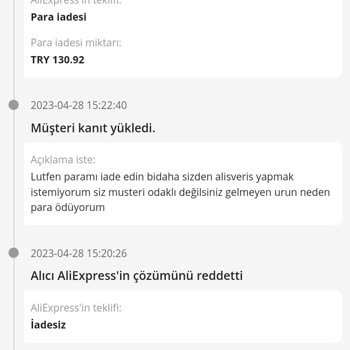 Aliexpress 257 TL Ödedim 130 TL Geri Ödüyor