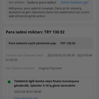Aliexpress 257 TL Ödedim 130 TL Geri Ödüyor