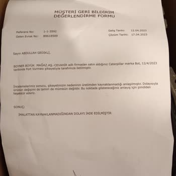 Cat (Caterpillar) Marka Bot Ürün Şikayeti Ücret İade Talebi