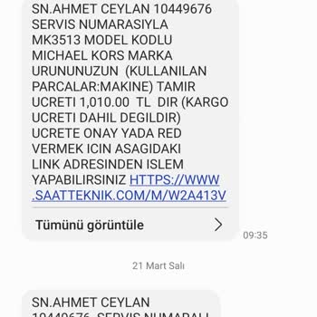 Michael Kors Saat Ve Saat Teknik Servisin İki Farklı Ücret Söylemesi