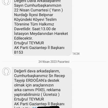 Mutlucell (B153) Den Gelen Spam SMS'ler, Ak Gaziantep Spam SMS'ler