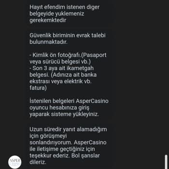 Aspercasino Çekim İçin Belge