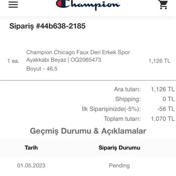 Champion Türkiye Mağazası Ürünüm Askıda Kaldı