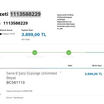 Bosch Sipariş Teslim Edilmemesi Ve Bilgilendirme Yapılmaması