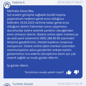 TurkNet Sürekli Kopma- Kesilme. Yansıtılan Fatura