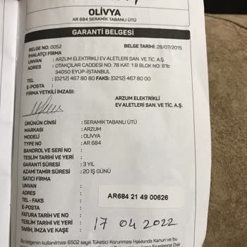 Arzum Olivya 2400W Ütü Çalışmıyor