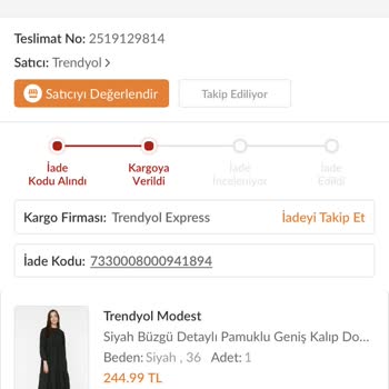 Trendyol Expres İade Ürünümü Depoya Göndermiyor