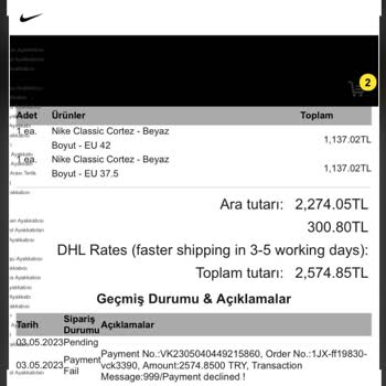 Lebrontroutlet.com Ödeme Alındı Ama Sipariş Durumu Ödeme Reddedildi Olarak Görünmekte
