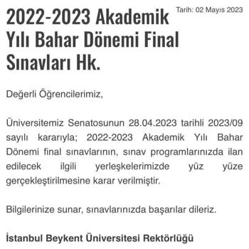 İstanbul Beykent Üniversitesi Online Eğitim Yüz Yüze Finaller