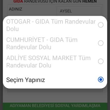 Nüfus ve Vatandaşlık İşleri Sosyal Marketten Randevu Alamama