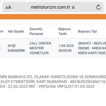 Metro Turizm Para İadesi Yapmadı!