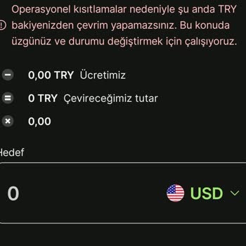 Wise (transferwise)  Türk Lirasını Dolara Çevirmiyor