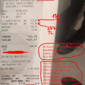 Baydöner Öğrenci İndimi Adı Üzerine Yüksek Fiyat Gösterilmesi