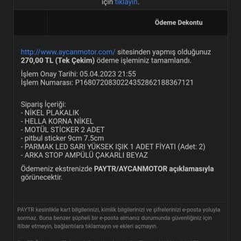 Aycan Motor Ürün İade Paramı Almak İstiyorum