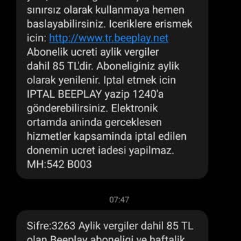 Vodafone Hat Kullanıcısının 3 Gündür Mesaj Geliyor Ve Ücret Kesiliyor