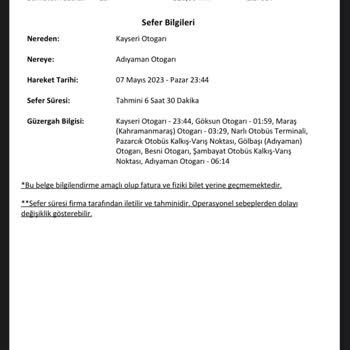 Obilet Adıyaman Ünal Turizm Şirketi'nden Aldığım Biletim Gecikti