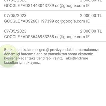 Google Kredi Kartımdan Para Çekilmiş
