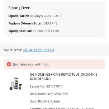 NG Home Çiçek Sepeti Sipariş İptali Hakkında