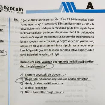 Özdebir Yayınları Deneme Sınavı Soru