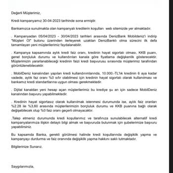 Denizbank 10.000₺ 0 Faiz Kredi