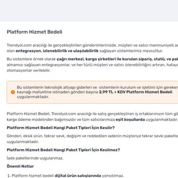 Trendyol Platform Hizmet Bedeli