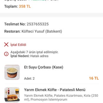 Trendyol Yemekten Siparişim İptal Edildi. Para İadesi Yapılmıyor.