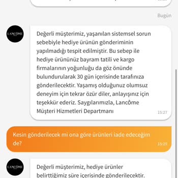 Lancome Hediye Ürünü Göndermemesi