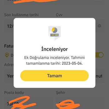 Binance Kredi/Banka Kartı İle Yükleme Kimlik Doğrulama Onayı