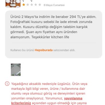 Kitchen Life Hepsiburada Uygulamasından Aldığım Ürün, İade Ve İade Sonrası Problem