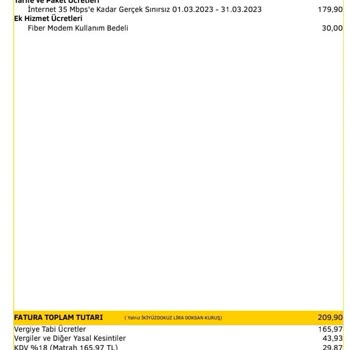 Millenicom'dan Gelen 270 TL'lik Fatura Şok Edici