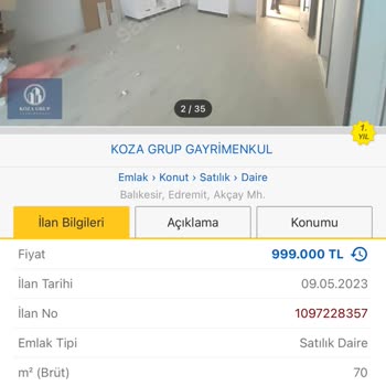 Koza İnşaat Gayrimenkul Sahibinden.com'da 1097228357 Numaralı İlan İçin Yanıltıcı Bilgilendirme