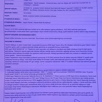 Ankara Ümitköy Sportif Yaşam Kulübü, Üyelik İptali Ve İade Para