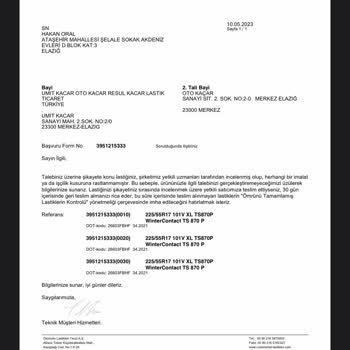 Continental Lastikte Sebepsiz YIRTIK/ÇATLAK