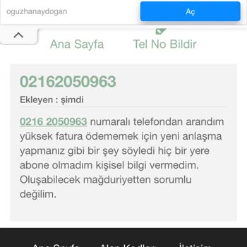 0216 205 09 63 İyi Niyetli Olmayan Aramalar