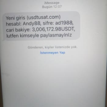 Usdtusat.com Zararlı Mesaj Gönderimi