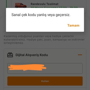 Migros Dijital Alışveriş Kodlarının Yanlış Veya Geçersiz Hatası