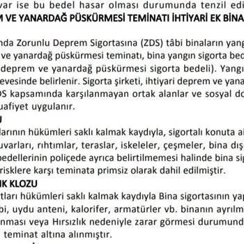 Türkiye Sigorta Ödenmeyen Konut Sigortası Bedeli.