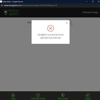 Kolay Gelsin Gönderi Takip Numarası Hata Veriyor