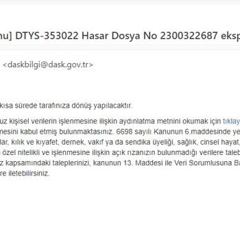 DASK Hasar Ödemesi Yapılmadı.